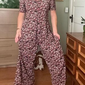 All That Jazz 90s vintage zip up black/pink/white floral jumpsuit